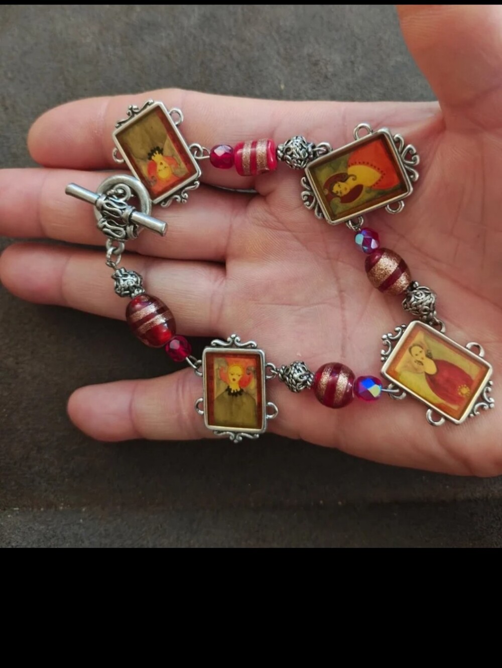 1990s Retired Brighton Silver Plate Portrait Link Bracelet (Peace & Joy Series)